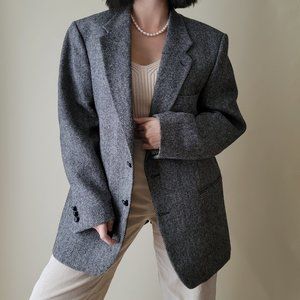 Vintage Oversized Dark Grey Tweed Blazer